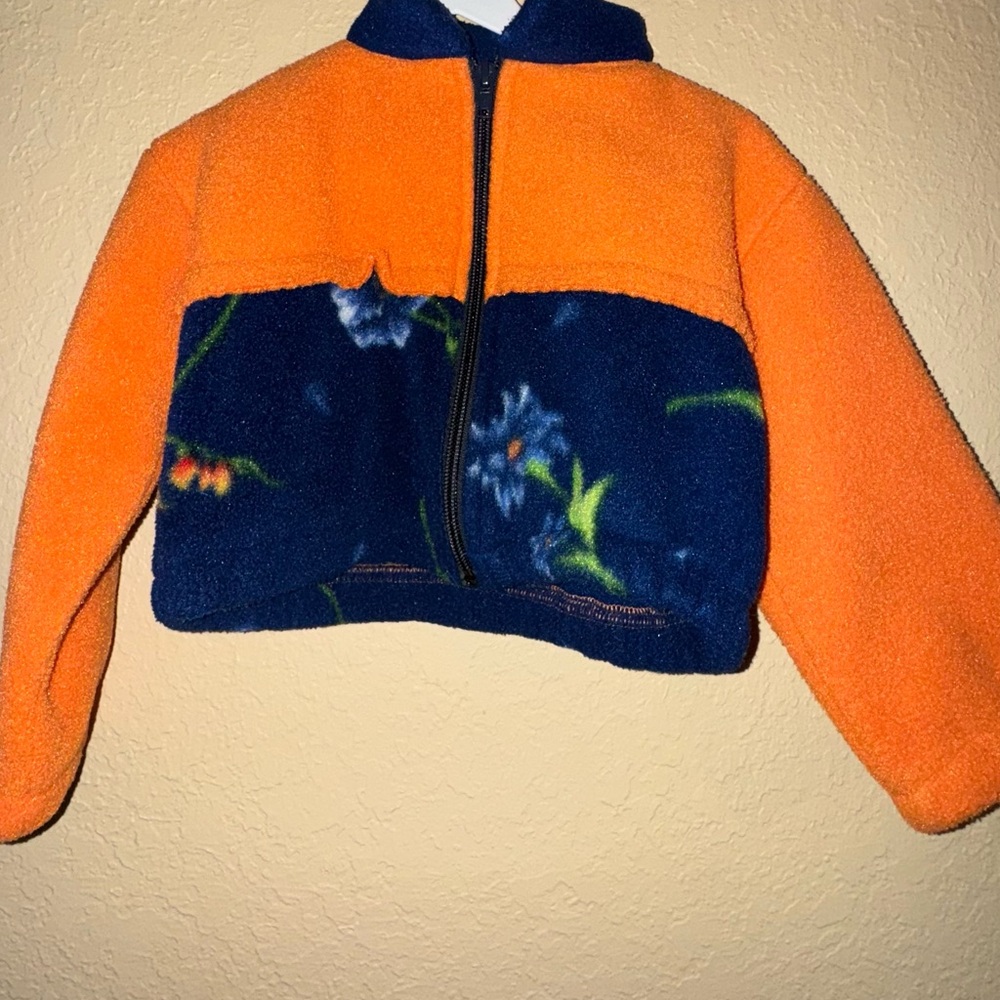 GRANNIE ANNIE Orange and Blue Floral Fleece Jacket xs